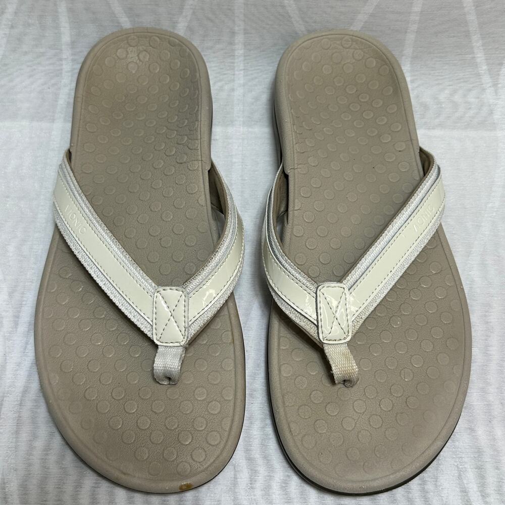 Vionic Dillon Women's size 11 Toe-Post Supportive Sandal‎ Flip Flop White Cream